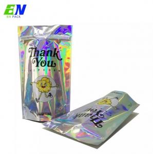 China FDA Certified Holographic Mylar Stand Pouch Snack Bags Reusable Zip Lock Bags on sale