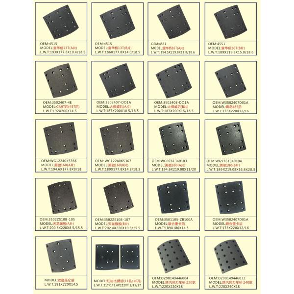 Commercial Vehicle Asbestos Free Brake Lining Brake Pads Heavy Truck Brake Lining