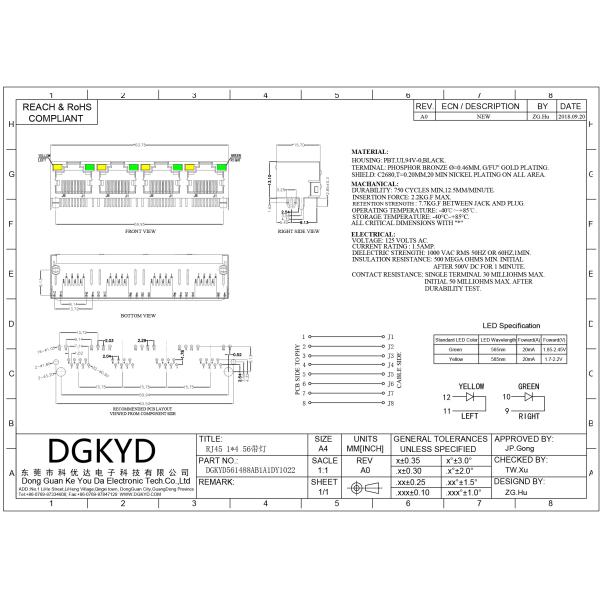 Four Port 8p8c Rj45 Connector Without Filter Network Socket DGKYD561488AB1A1DY1022