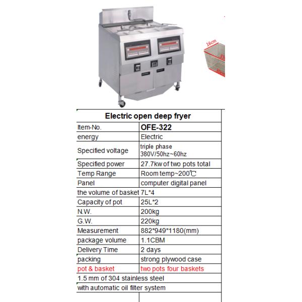 Two Pots Four Baskets Electric Digital Computer Panel Open Deep Fryer With Oil Filtration