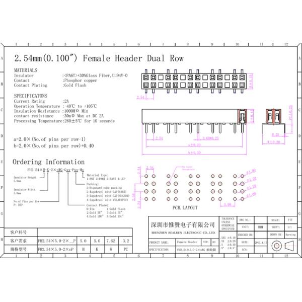 2.54mm Female 2×12P Dual Row Female Header 3A