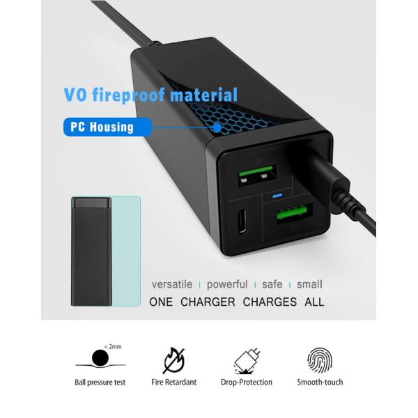 New Design 4 port fast Gan charger 65W Type-c PD Fast Charger for Samsung ROHS/KC/ETL Approved PD 20W for iPhone 12 PRO