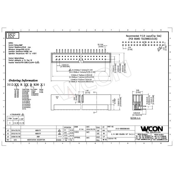 Plastic Height 13.6 Curved Needle Box Header Connector 2.54 Pitch Brass Material