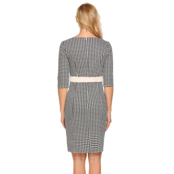 Customizable Gingham Check Office Dress Spandex Polyester