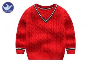 Quality Cable Knitting Stripe Boys V Neck Sweater Full Reglan Sleeves School Uniforms for sale