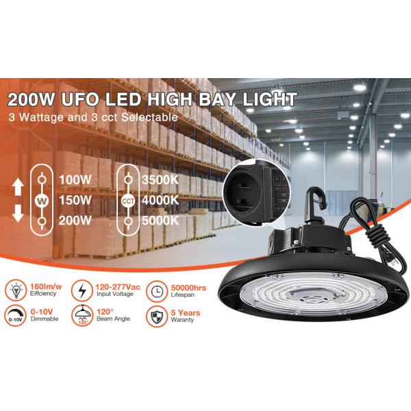 Warehouse Dimmable CCT Adjustable Lights , 200W LED High Bay Lights With Motion Sensor