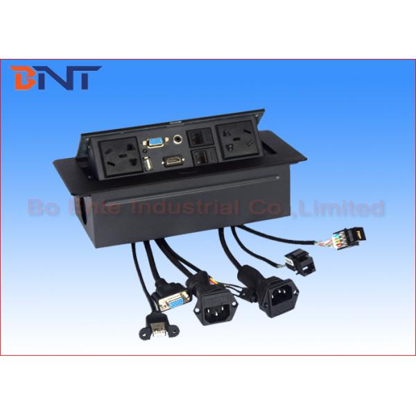 Oval Meeting Table Plug Sockets Black Matte Color With Power Data Jack
