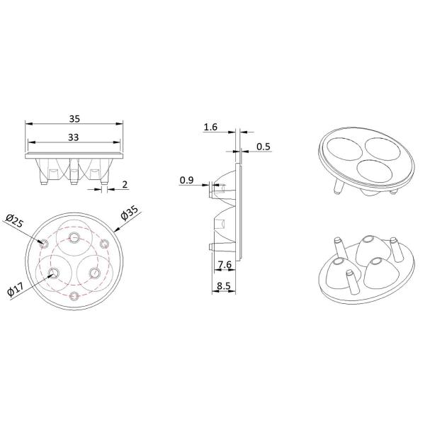 PMMA LED Light Lens w/ 60° Uniform Facula, High Transmittance & Quality