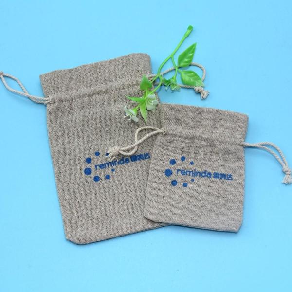 Cute Pen Biodegradable Jute Bags , Eco Friendly Round Drawstring Pouch