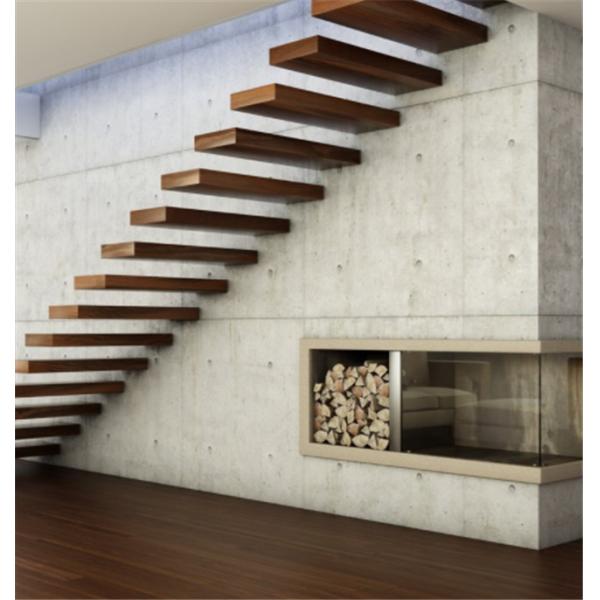 Glass Railing Wooden Floating Steps Staircase Stable Wooden Box Treads CE Approval