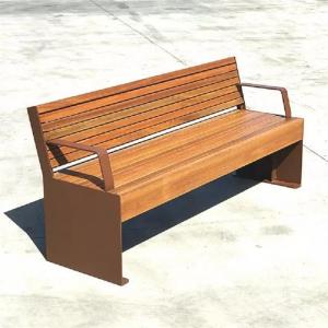 China Contemporary Urban Street Rust Finish Corten Steel Bench With Wood Seat on sale