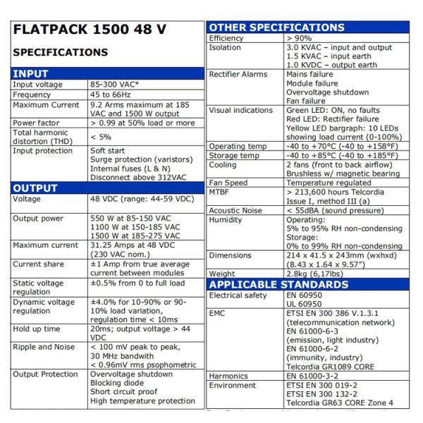 Rack Mount Eltek Rectifier Module 241114.100 Flatpack 1500 48V 230VAC Telecom Power Module Rectifiers