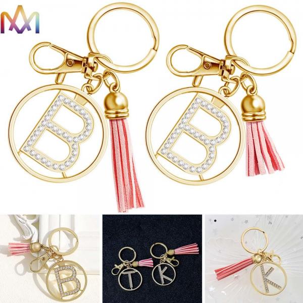 18g A-Z Alphabet Pink Tassel Personalized Stainless Steel Keychains