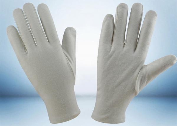 Buy Bleached White Cotton Inspection Gloves , Cotton Glove Liners Hemming Cuff at wholesale prices