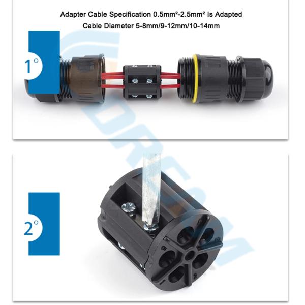 Waterproof IP68 3-Pin Connection Box With Rubber Rings CE Certification Electric Cable C