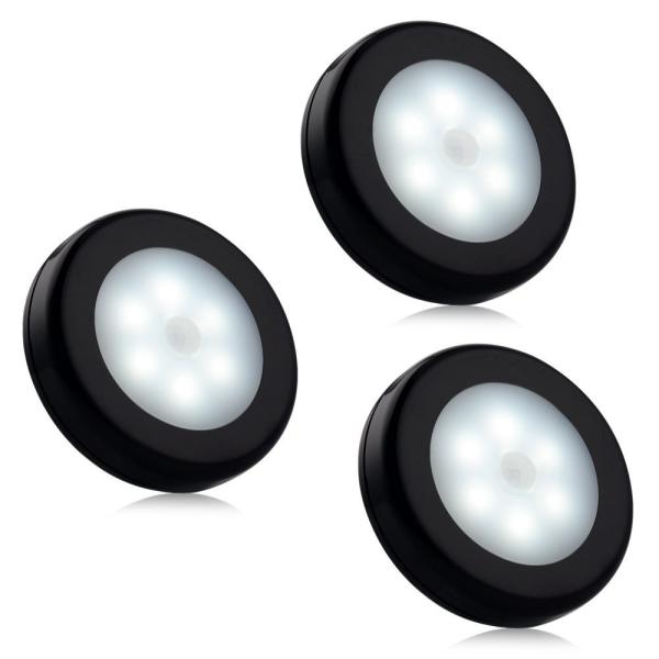 3pcs Pack 3.15in Diameter Battery Operated Motion Sensor Light Indoor