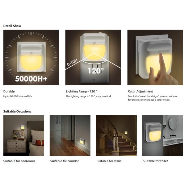 Plug in LED Night Lights - Night Lighting Lamp, Automatical Dusk to Dawn Photocell Sensor