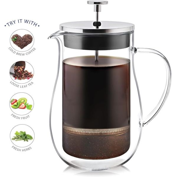 Customized 600ml Capacity Borosilicate Glass Coffee Kettle Double Wall French Press