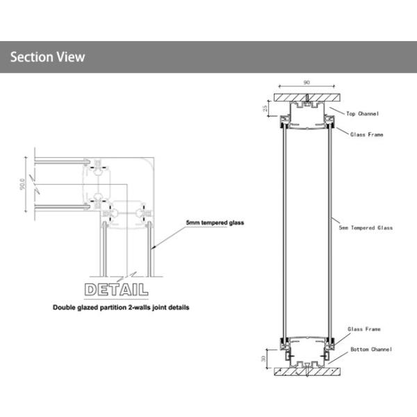 Sound Insulation Glass Partition Wall Flexible 90mm Thickness Single Double Glass