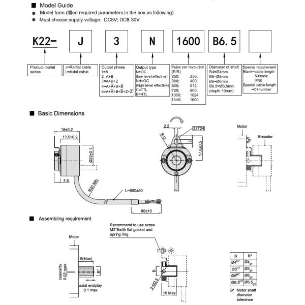 18mm Thickness Hollow Shaft Incremental Encoders , K22 Miniature Optical Encoder