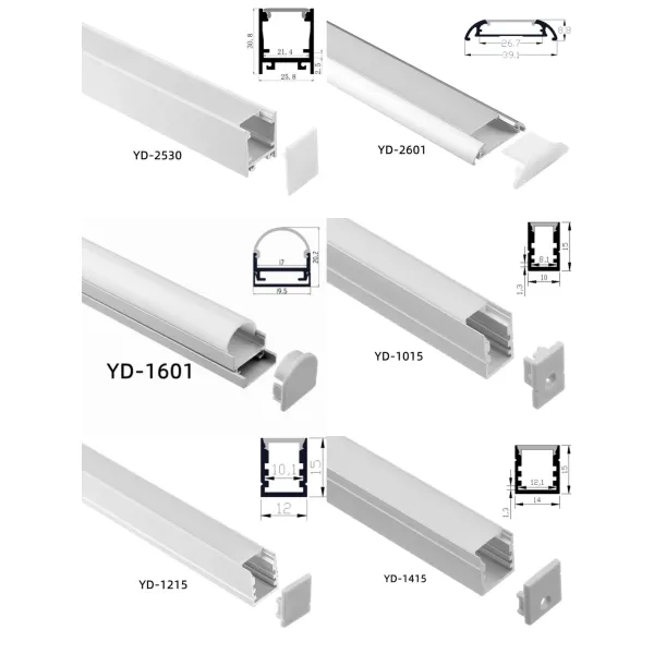 6063 T3-T8 Aluminum Alloy Anodized LED Profile with Customized Length for Surface Mounted LED Strip Lighting