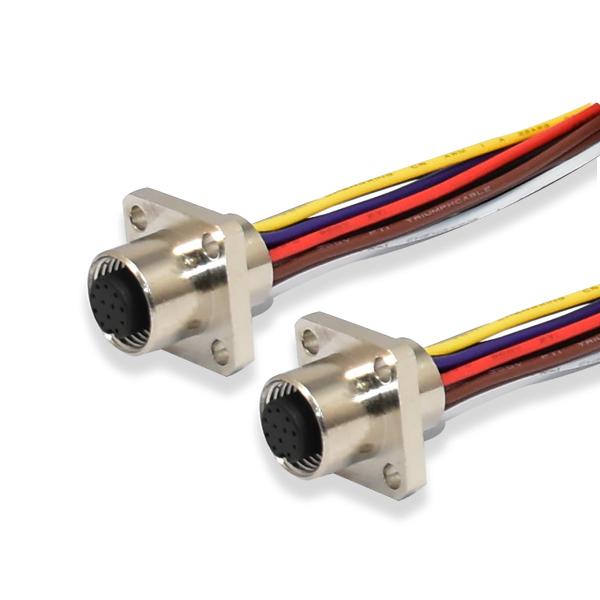 M12 17pin Female Panel Mount Connector With Pigtail ,A Coded M12 Flange Scoket IP68