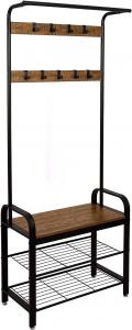 China Wooden Metal Coat Rack With Shoe Bench For Entrance Area With Hooks, 3Layers on sale