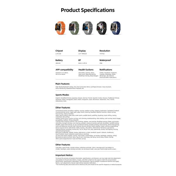 KW285 2.01" Square Shape Smart Watch Bluetooth Calling For Light Exercise