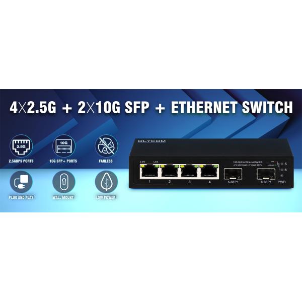 4 Port 2.5G Ethernet Switch With 10G SFP+ Uplink Unmanaged Fanless DC12V Wall Mounted