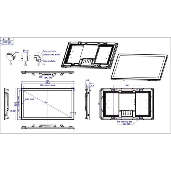 Outdoor Industrial Water Resistant Touch Screen Monitor 1500 Nits 32 Inch