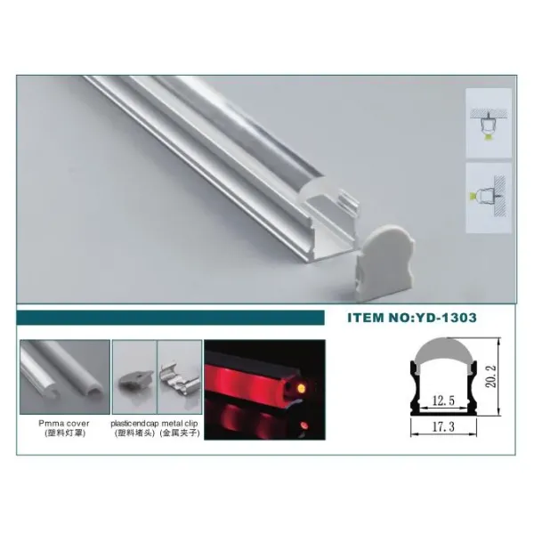 6063 T3-T8 Aluminum Alloy Anodized LED Profile with Customized Length for Surface Mounted LED Strip Lighting
