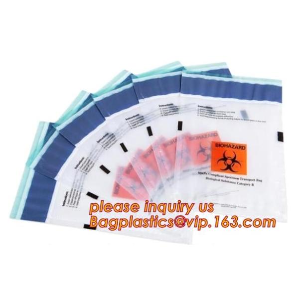 Ecofriendly Lab Use Plastic 3 Walls Biohazard Pathology Specimen Bag, Plastic Printed LDPE biohazard clear specimen bag