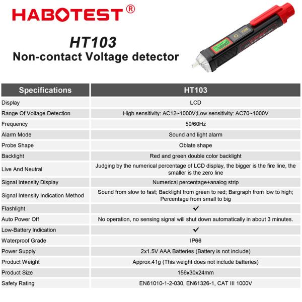 HT103 Voltage Tester 12-1000V Non-Contact Waterptoof Digital AC Voltage Detector Electrical Tester With LCD Display