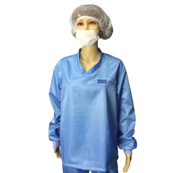 Cleanroom ESD Safe Clothing Polyester Anti Static Jacket And Pants Class 1000 - 10000