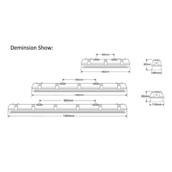 110 Lm/W LED Tri Proof Light 60W 5ft Vapor Tight Led Light Fixture 6000K dust proof led lights