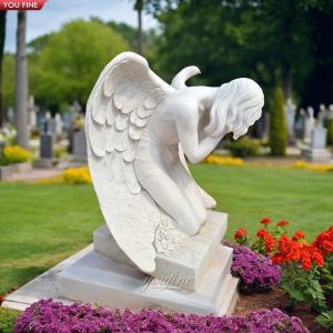 Quality Outdoor Natural White Marble Crying Angel Statue for sale