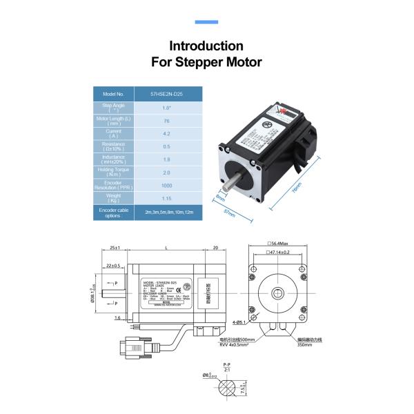 Nema 23 Closed Loop Control Stepper Motor 1000ppr ODM Available