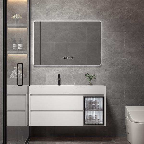 Multi Layer Floating Wall Mounted Vanity Unit White Rectangle Shape
