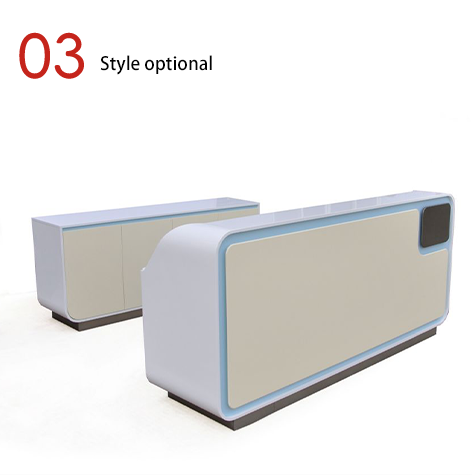 Support customization Modern Minimalist White Front Panel Reception Desk With Blue Frame for Office Hotel Company Hospital Entrance to Greet Customers