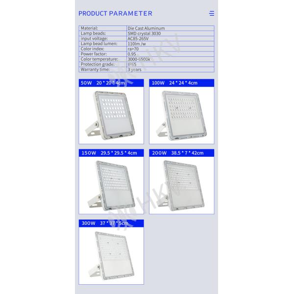 50W 100W 150W 200W 250W High Power LED Floodlight Cool / Warm White IP65