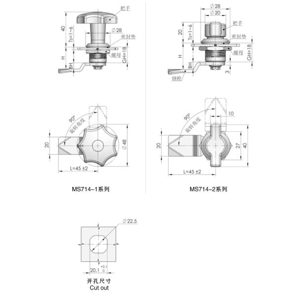 Quarter Turn Keyless Cabinet Cam lock MS714-1 black powder coated Cylinder lock
