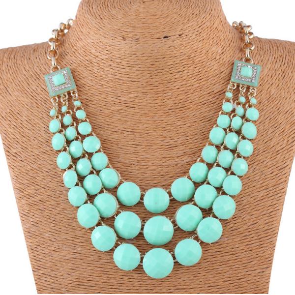 Popular new three multicolored geometric resin diamond necklace