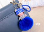 Real Rabbit Fur Ball Keychain , Pacifier Doll Pu Rope Key Ring Pendant