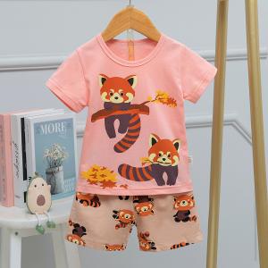 China Children Cotton Pajamas Set 80cm 90cm Height Printed Breathable Cotton Home Wear on sale