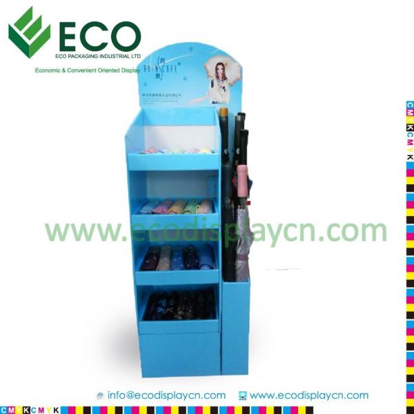 Floding Retail Advertising Cardboard Floor Display Stand For Umbrella