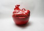 Rooster Shaped Ceramic Houseware Covered Baking Bowl Hand Painted Stoneware