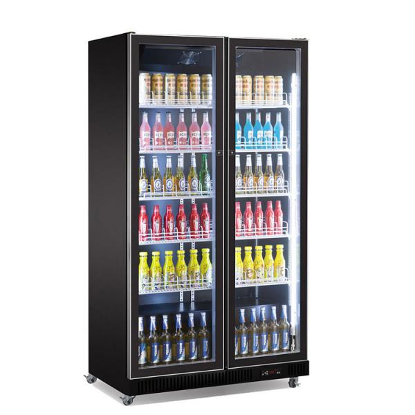 Buy Double Door Upright Display Fridge Bar Cold Drink Beer Display Cooler With LED Lights at wholesale prices