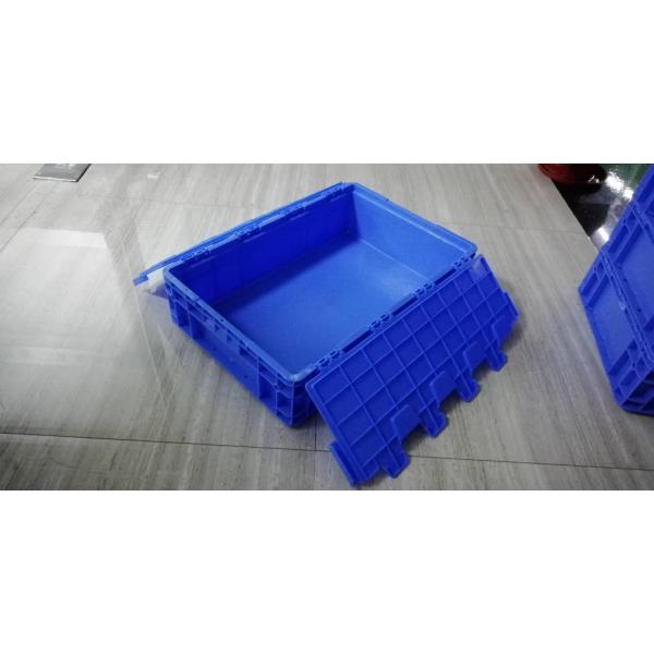 Hinged Lids Plastic Storage Tote Boxes Blue Color Stacking Turnovers