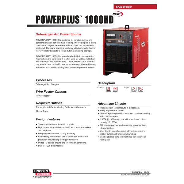 Lincoln POWERPLUS® 1000HD Submerged Welding Machine;200-1200A DC Submerged Arc Welding Machine;DC 1000Amp Gouging