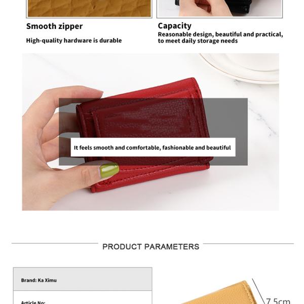 Mini Card Holder Litchi Pattern PU Leather Wallet Female Three Fold Wallet with Coin Purse